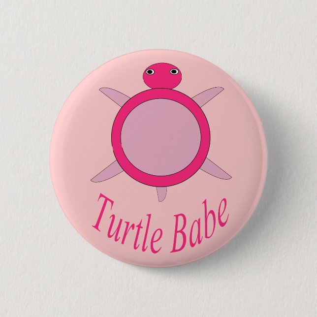Cute Pink Turtle Babe Button (Front)