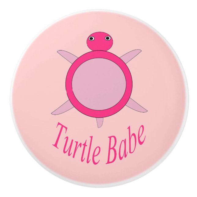 Cute Pink Turtle Babe Ceramic Knob (Front)