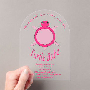 Cute Pink Turtle Babe Custom Bachelorette Party Acrylic Invitations