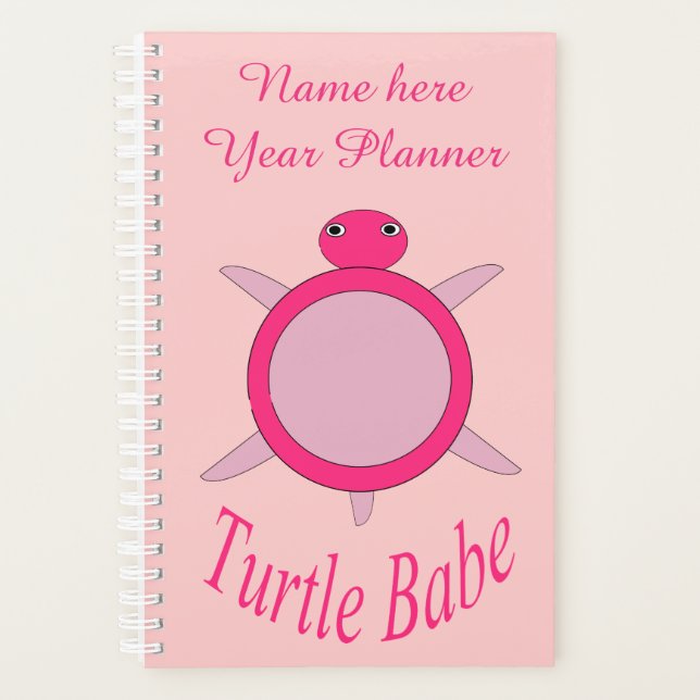 Cute Pink Turtle Babe Custom Planner (Front)