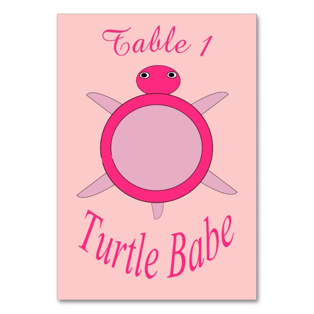 Cute Pink Turtle Babe Custom Tablecard Table Number (Front)