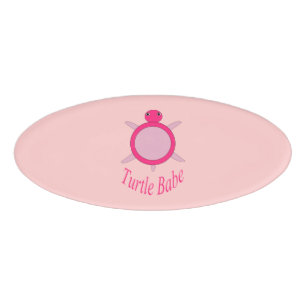 Cute Pink Turtle Babe Name Tag