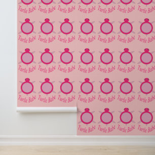 Cute Pink Turtle Babe Patterned Wallpaper