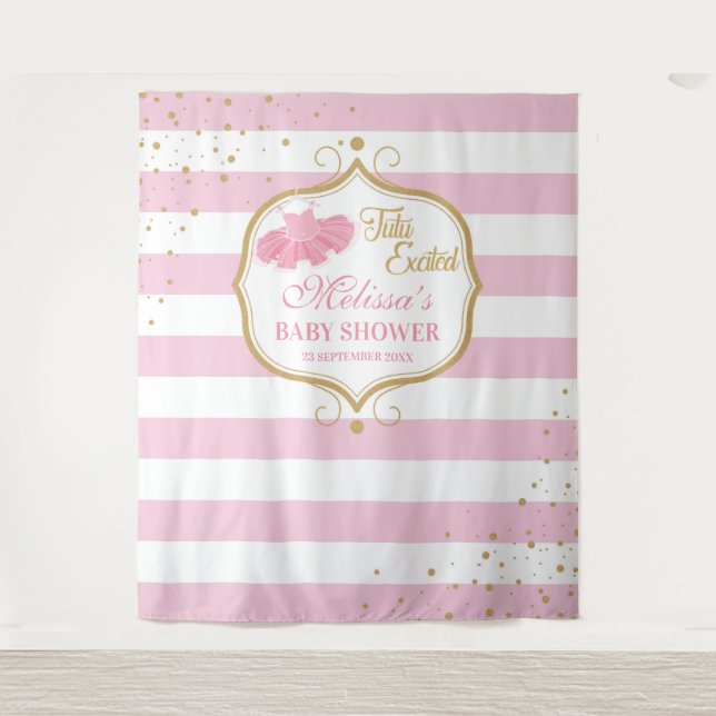 Cute pink tutu ballerina baby shower tapestry (Front)