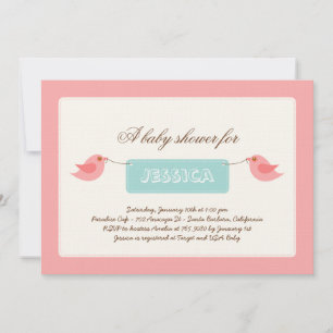 Cute Pink Twitters Baby Shower Invitation