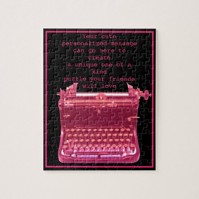 Cute Pink Typewriter Personalized Jigsaw Puzzle (Vertical)