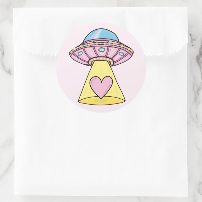 Cute Pink UFO  Classic Round Sticker (Bag)