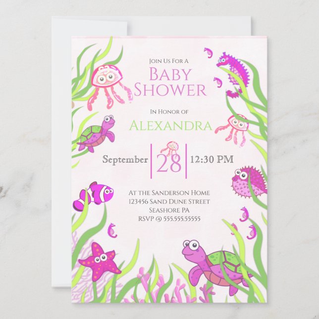 Cute Pink Under the Sea Baby Girl Shower  (Front)