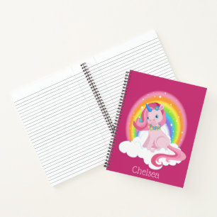 Cute Pink Unicorn and Rainbow Personalized Notebook