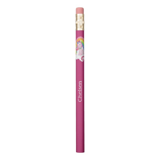 Cute Pink Unicorn and Rainbow Personalized Pencil (Vertical)
