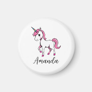 Cute Pink Unicorn Cartoon Name Magnet