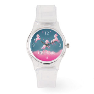 Cute Pink Unicorn Flying Personalized Silicone Watch