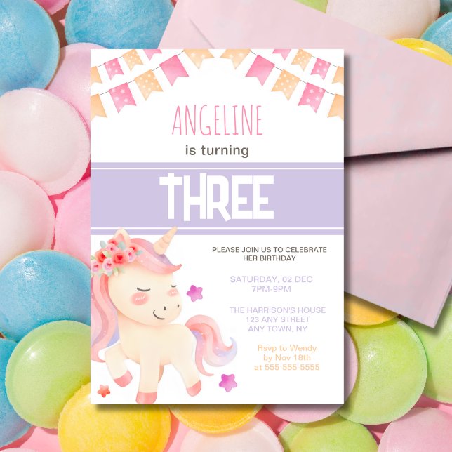 Cute Pink Unicorn Girl Birthday  Invitation (Creator Uploaded)
