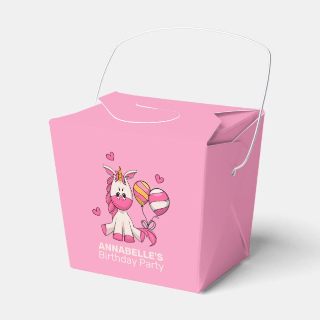 Cute Pink Unicorn Girl Birthday Party Favor Box (Front Side)