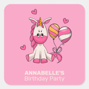 Cute Pink Unicorn Girl Birthday Party Sticker