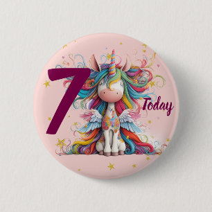 Cute Pink Unicorn Girl's Birthday 2 Inch Round Button