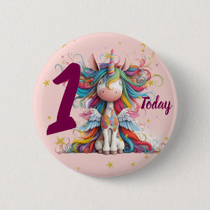 Cute Pink Unicorn Girl's Birthday 2 Inch Round Button