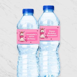 Cute Pink Unicorn Girly Birthday Party  Water Bottle Label