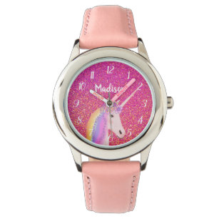 Cute Pink Unicorn Glitter Personalized Kids Watch