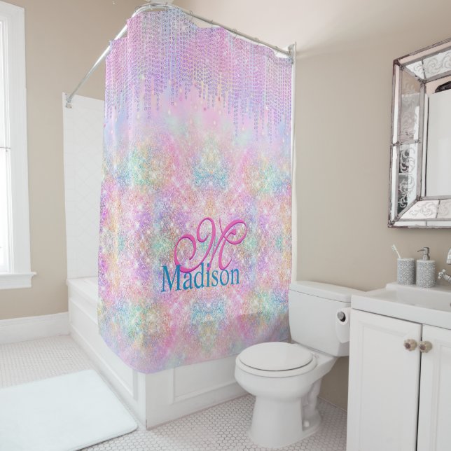 Cute Pink Unicorn Glitter rhinestone Drip monogram (In Situ)
