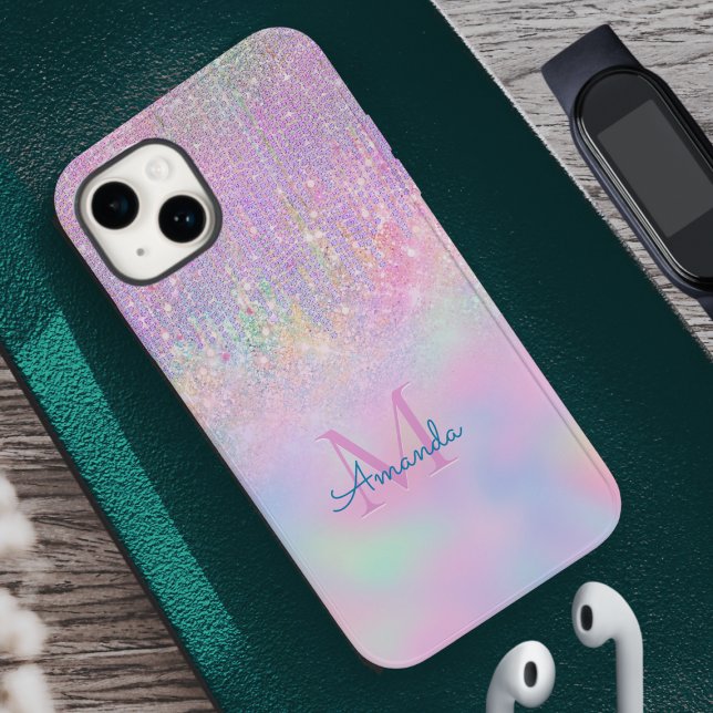 Cute Pink Unicorn Glitter rhinestone Drip monogram Case-Mate iPhone Case (Creator Uploaded)