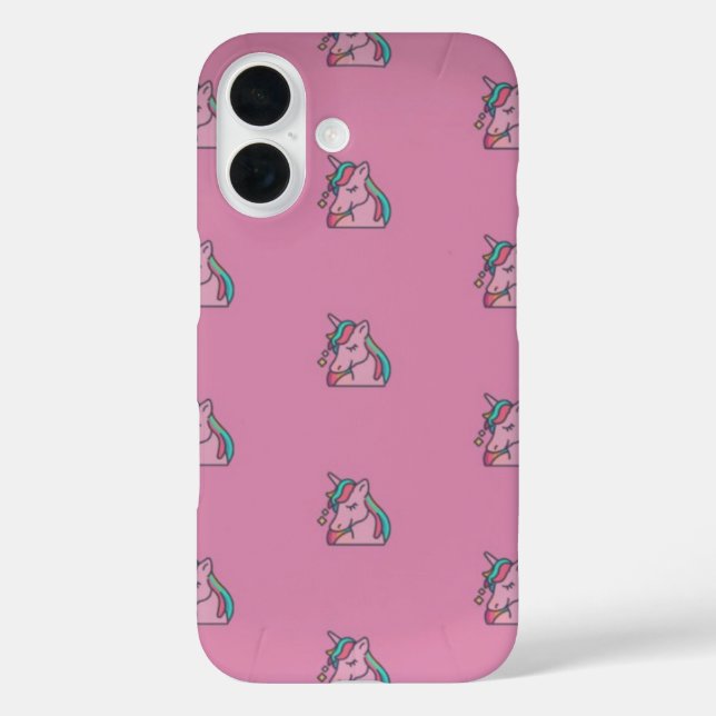 Cute Pink Unicorn IPhone 16 Case (Back)