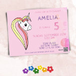 Cute Pink Unicorn Kids Birthday Party Invitation Postcard<br><div class="desc">Cute unicorn birthday invitation for children. Invite your family and friends to your child`s birthday party. The card has a beautiful unicorn with colourful mane and pink bubbles. Personalize the card with all your party details. Great for girls who love unicorns.</div>