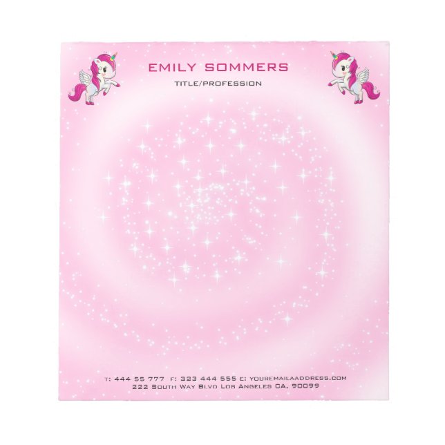 Cute Pink Unicorn Notepad (Front)