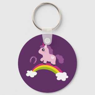 Cute Pink Unicorn on a Rainbow Keychain