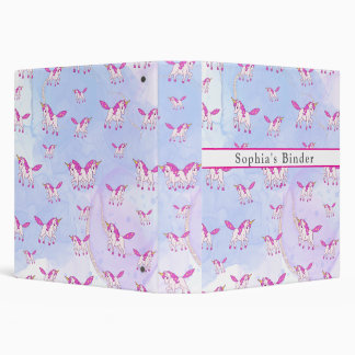 Cute pink unicorn pattern personalized name binder