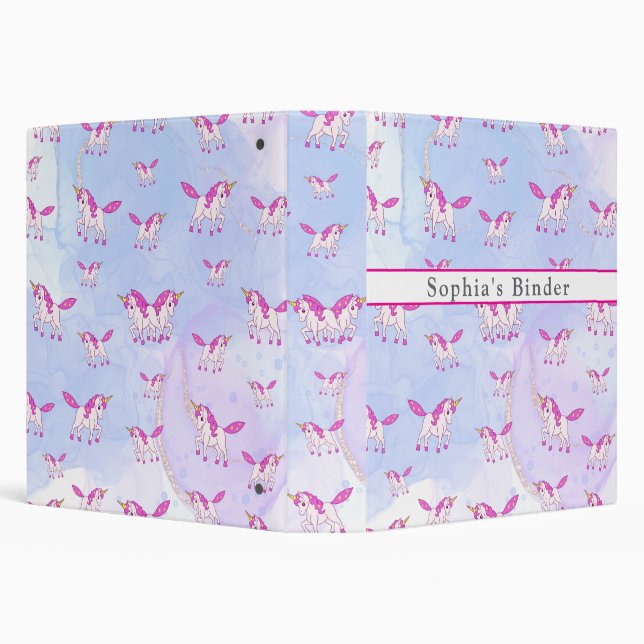 Cute pink unicorn pattern personalized name binder (Background)