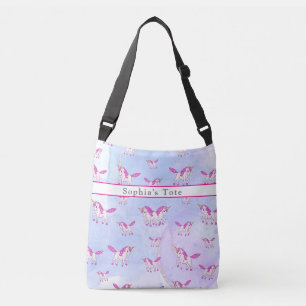 Cute pink unicorn pattern personalized name crossbody bag