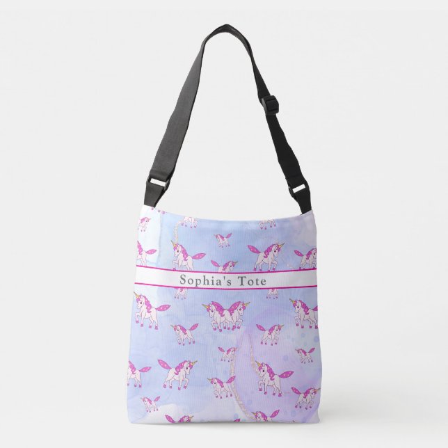 Cute pink unicorn pattern personalized name crossbody bag (Front)