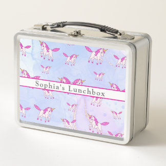 Cute pink unicorn pattern personalized name metal lunch box