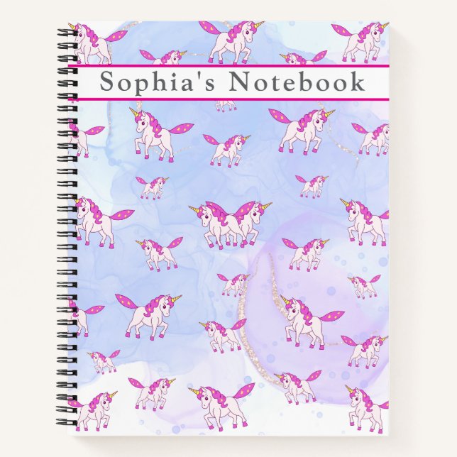 Cute pink unicorn pattern personalized name notebook (Front)