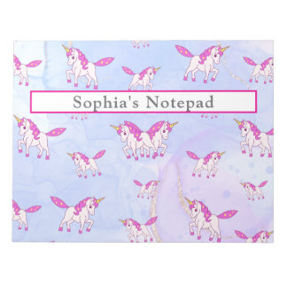 Cute pink unicorn pattern personalized name notepad