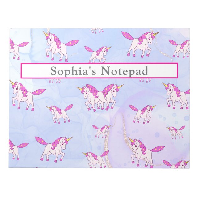 Cute pink unicorn pattern personalized name notepad (Front)