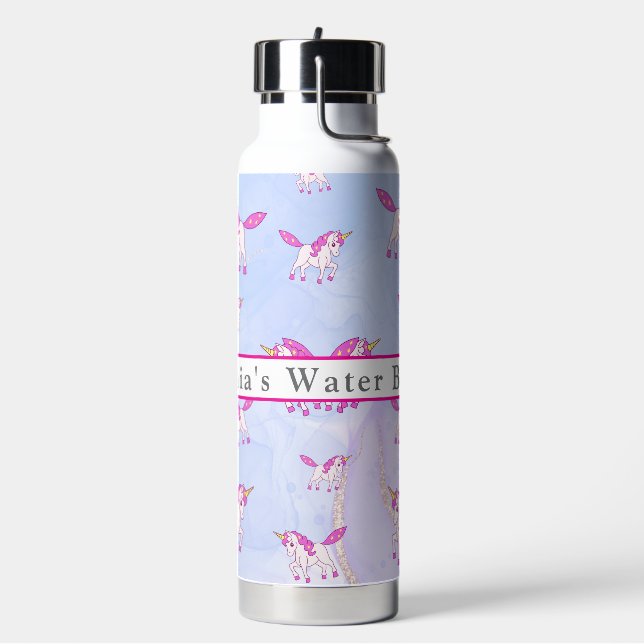 Cute pink unicorn pattern personalized name water bottle (Left)