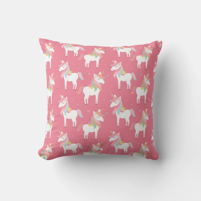 Cute Pink Unicorn Pattern Throw Pillow (Front)