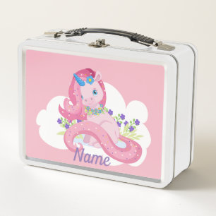 Cute Pink Unicorn Personalized Metal Lunch Box
