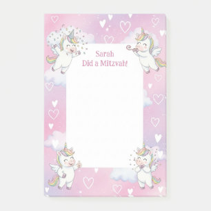Cute Pink Unicorn Personalized Mitzvah Post-it Notes
