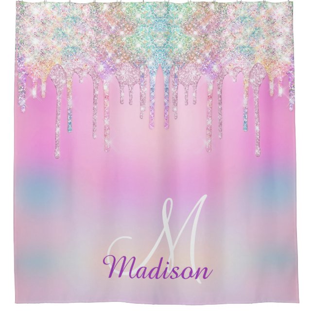 Cute Pink Unicorn Rainbow Glitter Drips monogram (Front)