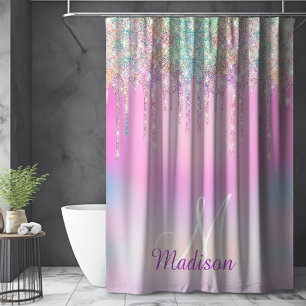 Cute Pink Unicorn Rainbow Glitter Drips monogram