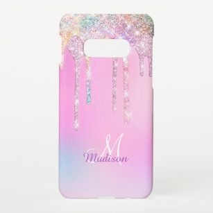 Cute Pink Unicorn Rainbow Glitter Drips monogram Samsung Galaxy Case