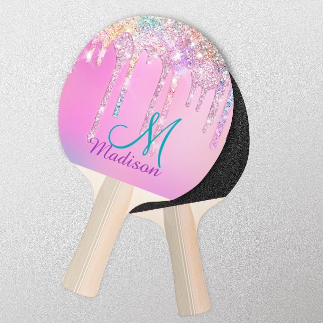 Cute Pink Unicorn Rainbow Glitter Drips Ping Pong  Paddle (Creator Uploaded)