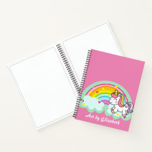 Cute Pink Unicorn Rainbow Name Sketch Notebook