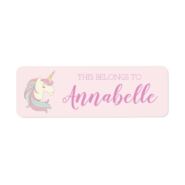 Cute Pink Unicorn School Book Nom Sticker Étiquett (Devant)