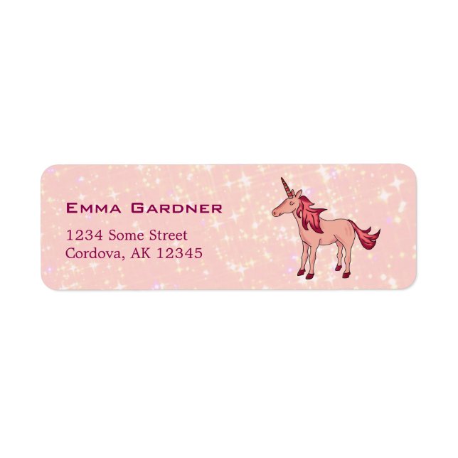 Cute Pink Unicorn Sparkles Return Address (Front)