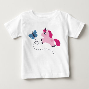 Cute Pink Unicorn with a Butterfly Baby T-Shirt