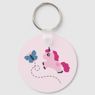 Cute Pink Unicorn with a Butterfly Keychain